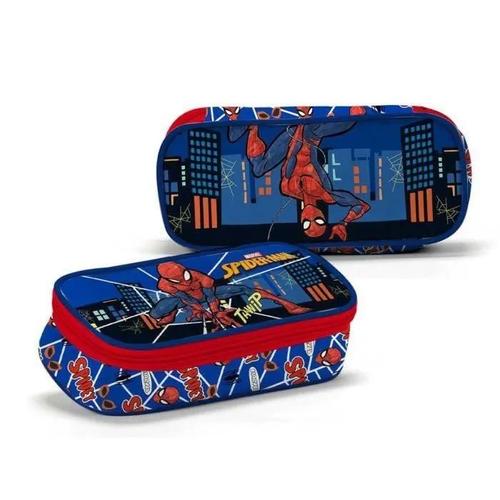 Trousse Scolaire - Spiderman - Ovale - Double Compartiment - Polyester - Multicolore