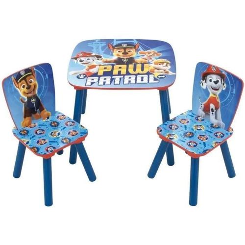 Ensemble De Table Solide En Bois De La Patrouille Du Pacifique + Deux Chaises Bleues Pour Enfants
