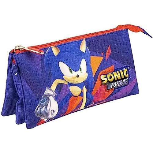 CERDÁ LIFE'S LITTLE MOMENTS Trousse 3 Compartiments Sonic Prime - Rouge et Bleue - 22,5x2x11,5 cm - Trousse en Polyester -