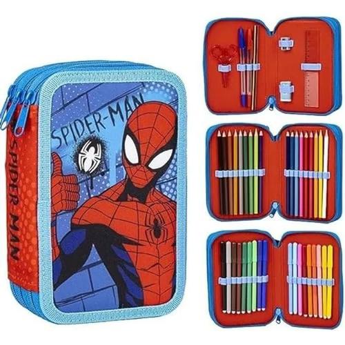 Pochette à crayons triple Spiderman Bleu 13 x 7,5 x 20 cm