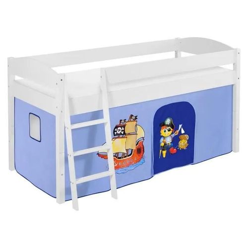 Lit Surélevé Évolutif Ida 4105 Pirate Bleu - Lilokids - Blanc Laqué