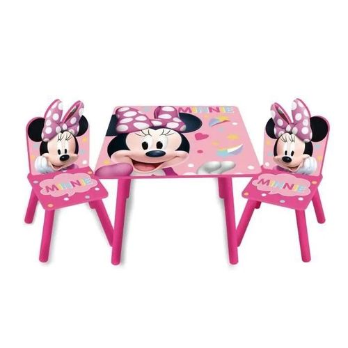 Arditex Wd13978 Ensemble De Table (50x50x44cm) Et 2 Chaises (26.5x26.5x50cm) En Bois De Disney-Minnie
