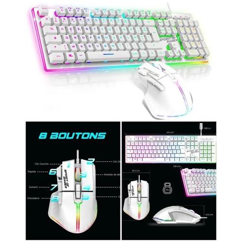 Pack GAMER Blanc filaire Spirit of Gamer RGB PRO + SOURIS filaire + CLAVIER semi mécanique filaire