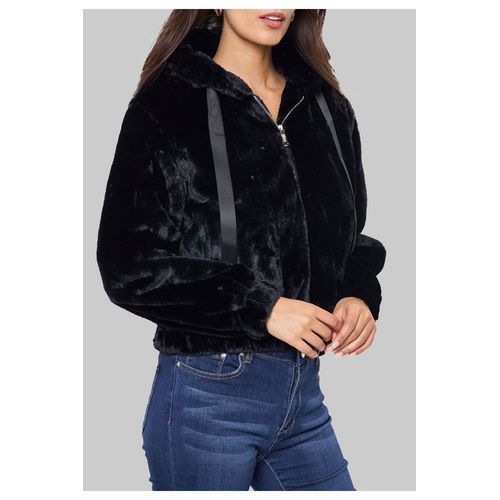 Sweat Polaire Court À Capuche Noir Femme
