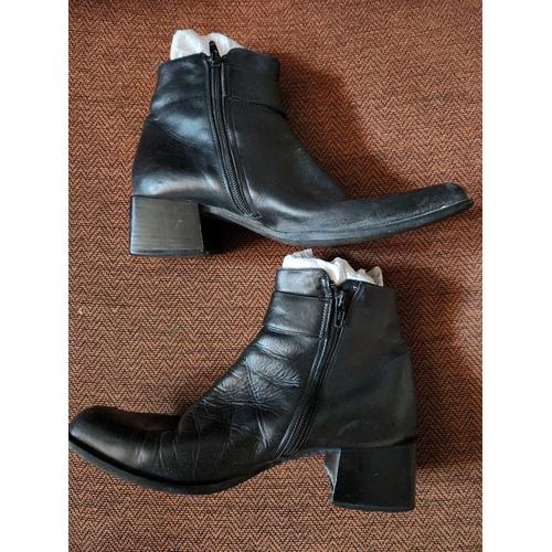 Bottines En Cuir Noir Ted Lapidus Taille 38 Bout Carré