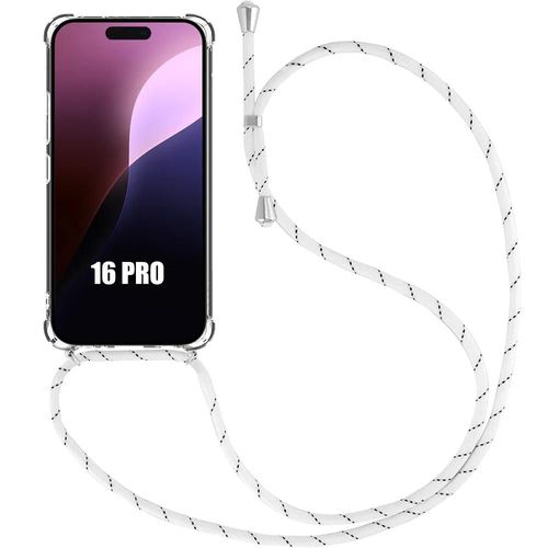 Coque Silicone Pour Iphone 16 Pro - Antichoc Anti-Rayures Transparent Avec Cordon Blanc - E.F.Connection