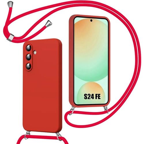 Coque Cordon Pour Samsung Galaxy S24 Fe (Pas Pour S24), Protection Silicone Souple Antichoc Rouge - E.F.Connection