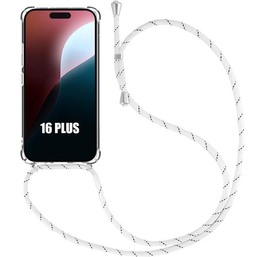 Coque Silicone Pour Iphone 16 Plus - Antichoc Anti-Rayures Transparent Avec Cordon Blanc - E.F.Connection