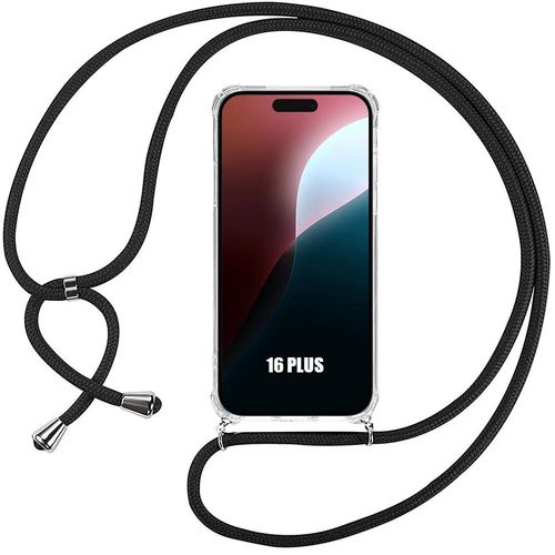 Coque Pour Iphone 16 Plus - Fine Souple Coins Renforcés Anti-Rayures Tpu + Bandoulière Noir - E.F.Connection