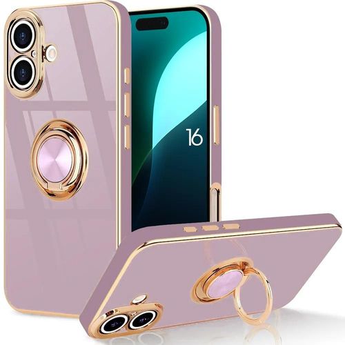 Coque Pour Iphone 16, Protection Silicone Antichoc Avec Anneau Support Violet - E.F.Connection