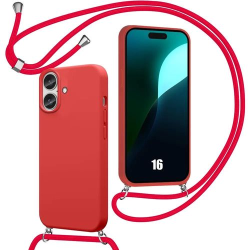 Coque Cordon Pour Iphone 16, Protection Souple Mince Silicone Rouge - E.F.Connection