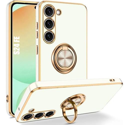 Coque Silicone Pour Samsung Galaxy S24 Fe (Pas Pour S24) Blanc Anti-Rayures Avec Anneau Support - E.F.Connection