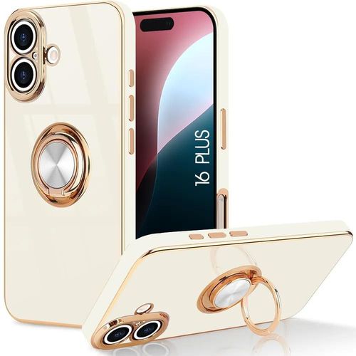 Coque Silicone Pour Iphone 16 Plus, Protection Tpu Souple Antichoc Avec Anneau Support Blanc - E.F.Connection