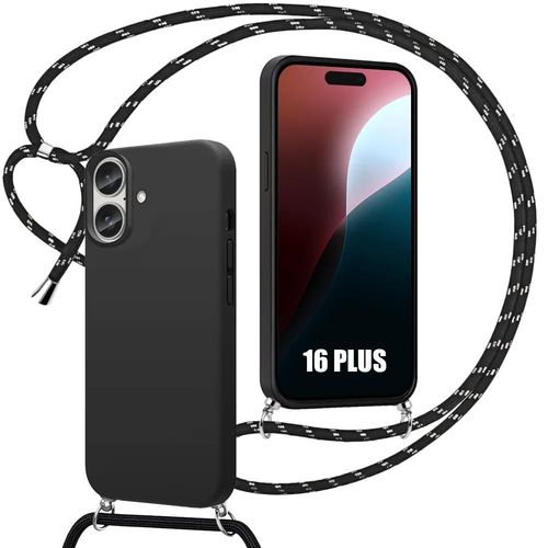 Coque Bandoulière Pour Iphone 16 Plus, Souple Anti-Choc Anti-Rayure Silicone Noir - E.F.Connection