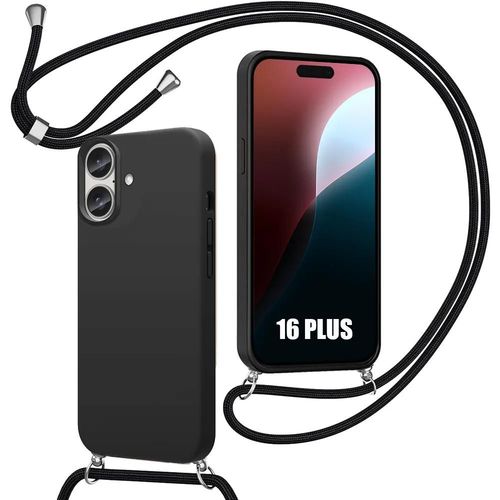 Coque Cordon Pour Iphone 16 Plus, Noir Silicone Souple Anti-Choc Anti-Rayure - E.F.Connection