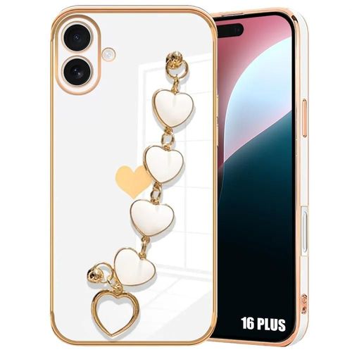 Coque Pour Iphone 16 Plus, Silicone Blanc Effet Luxe Anti-Rayure Ultra Slim Antichoc Avec Bracelet C?ur - E.F.Connection