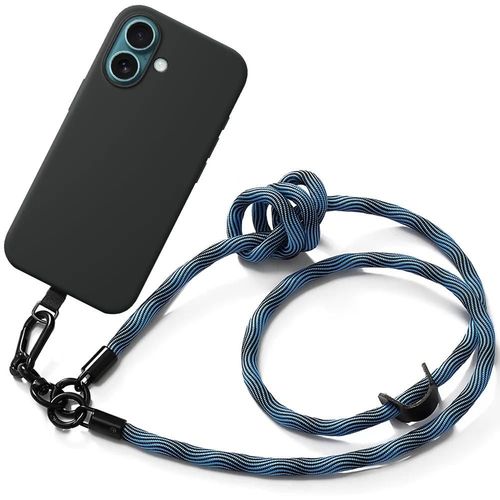 Coque Cordon Pour Iphone 16 Plus, Protection Silicone Noir Avec Cordon Détachable Bleu - E.F.Connection