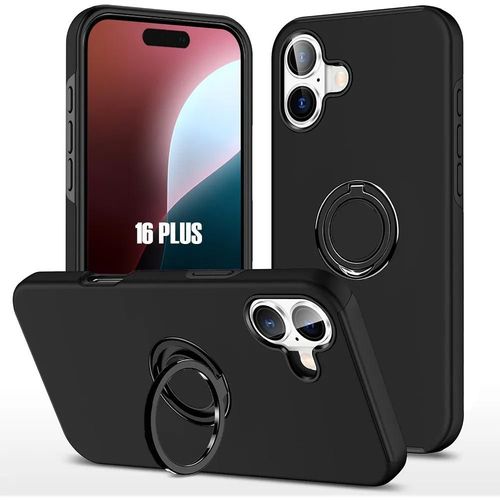 Coque Silicone Pour Iphone 16 Plus, Protection Antichoc Avec Anneau Support Noir - E.F.Connection