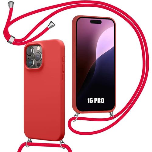 Coque Cordon Pour Iphone 16 Pro, Antichoc En Silicone Ultra Mince - Rouge - E.F.Connection