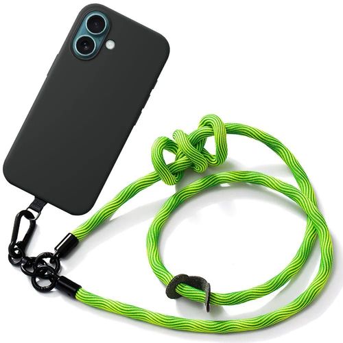 Coque Bandoulière Pour Iphone 16 Plus, Silicone Slim Noir Avec Bandoulière Robuste Vert - E.F.Connection