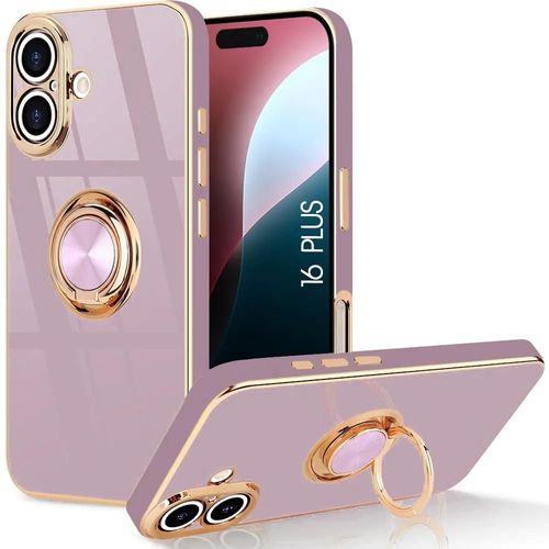 Coque Pour Iphone 16 Plus, Protection Silicone Souple Avec Support Anneau Rotatif - Violet - E.F.Connection