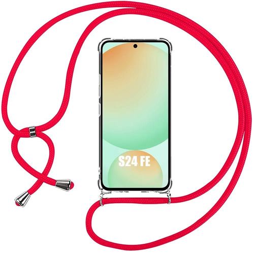 Coque Cordon Pour Samsung Galaxy S24 Fe (Pas Pour S24) - Antichoc Protection Transparente + Cordon Rouge - E.F.Connection