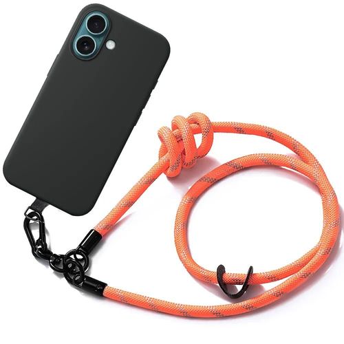 Coque Bandoulière Pour Iphone 16 Plus, Silicone Antichoc Anti-Rayures Noir Avec Bandoulière Robuste Orange - E.F.Connection