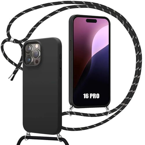 Coque Bandoulière Pour Iphone 16 Pro, Coque Antichoc En Silicone Ultra Souple Noir - E.F.Connection