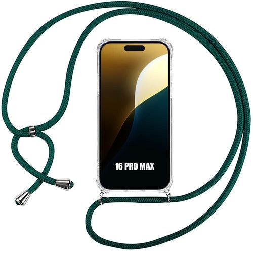 Coque Pour Iphone 16 Pro Max - Fine Souple Coins Renforcés Anti-Rayures Tpu + Bandoulière Vert Nuit - E.F.Connection