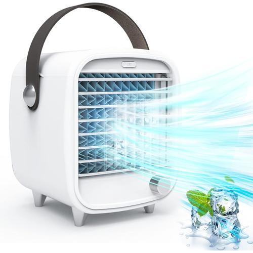 Climatiseur Mobile Petit et Portable, Climatiseur/Ventilateur/Humidificateur Portable 3 en 1, Mini Climatiseur Basse Consommation, Climatiseur Personnel Blanc