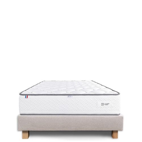 Ensemble Sommier Beige (20cm) Et Matelas Iris (20cm), Mousses Haute Densité, Ferme, Face Été/Hiver - Beige, 140x190cm
