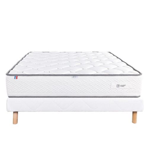 Ensemble Matelas Iris (20 Cm),Mousses Haute Densité, Ferme, Face Été/Hiver Et Sommier (13cm) - Blanc, 90x190cm