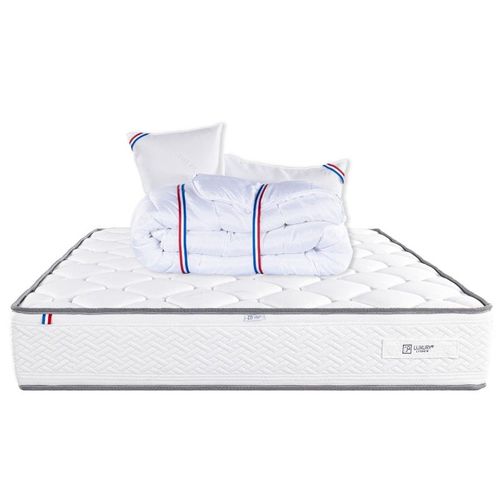 Matelas Iris (20 Cm), Mousse Haute Densité, Ferme, Face Été/Hiver,Couette Et Oreiller - Blanc, 160x200cm