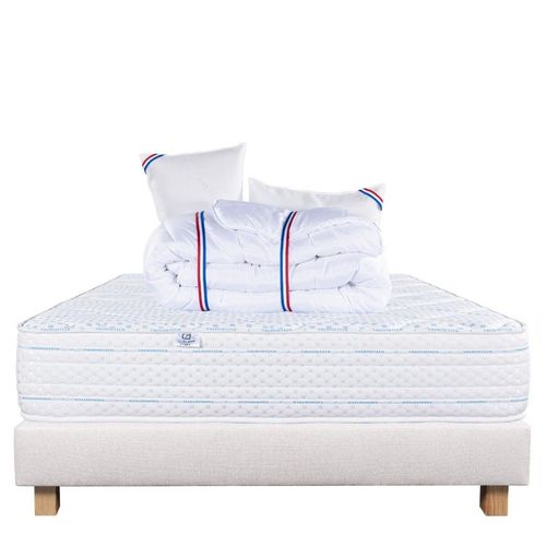 Ensemble Matelas Thermotec (24 Cm) Ferme-Face Été/Hiver, Sommier(20cm), Oreiller Et Couette - Beige, 160x200cm