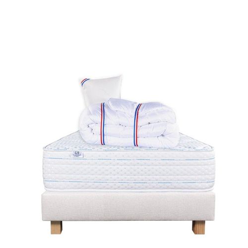 Ensemble Matelas Thermotec (24 Cm) Ferme-Face Été/Hiver, Sommier(20cm), Oreiller Et Couette - Beige, 90x190cm