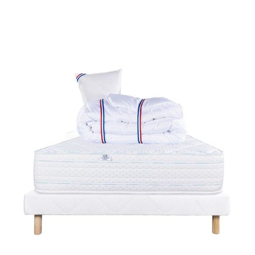 Ensemble Matelas Thermotec (24 Cm), Ferme, Face Été/Hiver, Sommier(13cm),Couette, Oreiller - Blanc, 90x190cm