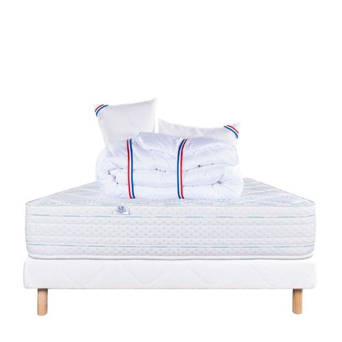 Ensemble Matelas Thermotec (24 Cm), Ferme, Face Été/Hiver, Sommier(13cm),Couette, Oreiller - Blanc, 160x200cm