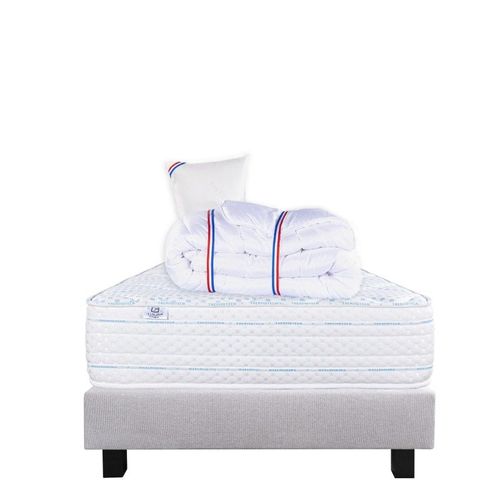 Ensemble Matelas Thermotec (24 Cm), Ferme, Face Été/Hiver,Sommier (20cm), Couette Et Oreiller - Gris, 90x190cm