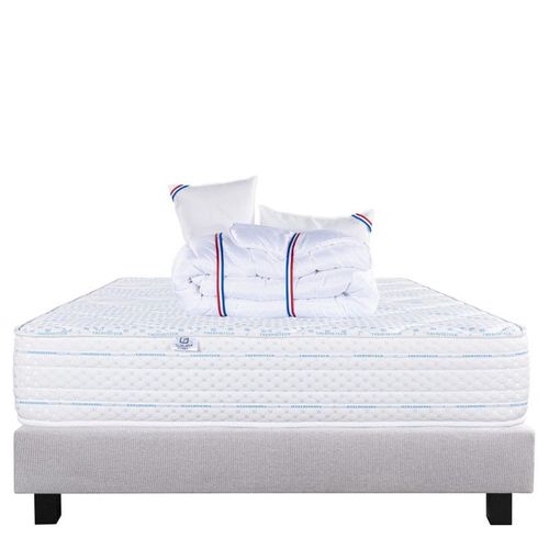 Ensemble Matelas Thermotec (24 Cm), Ferme, Face Été/Hiver,Sommier (20cm), Couette Et Oreiller - Gris, 140x200cm