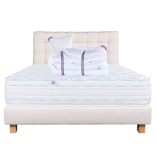 Ensemble Matelas Thermotec (24 cm) ferme, face été/hiver ,Tête de Lit, Sommier (20cm), Couette et Oreiller - Beige, 160x200cm
