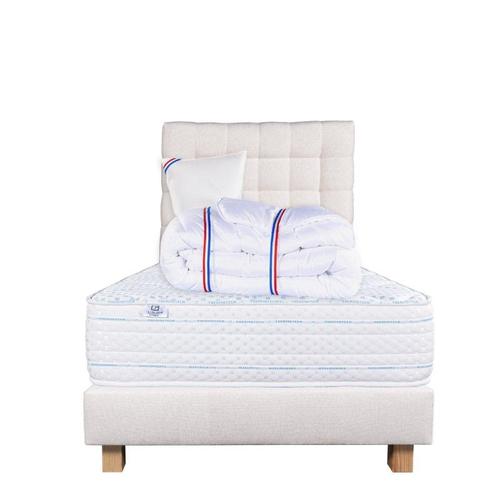 Ensemble Matelas Thermotec (24 Cm) Ferme, Face Été/Hiver ,Tête De Lit, Sommier (20cm), Couette Et Oreiller - Beige, 90x190cm