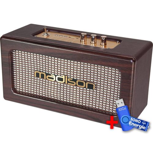 Enceinte "Vintage" autonome avec USB/BLUETOOTH 2x10W - Madison FREESOUND-VINTAGE-WD+Clé USB 32G