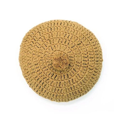 Coussin décoratif rond en coton au crochet LENKA MOUTARDE