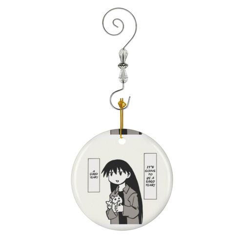 Ornements de Noël Je dessine que ça va être une bonne année Chat Peluches Sakaki Azumanga Daioh Manga Bulle de dialogu en Céramique avec Crochet et Cristal- Décorations pour Sapin de Noël...