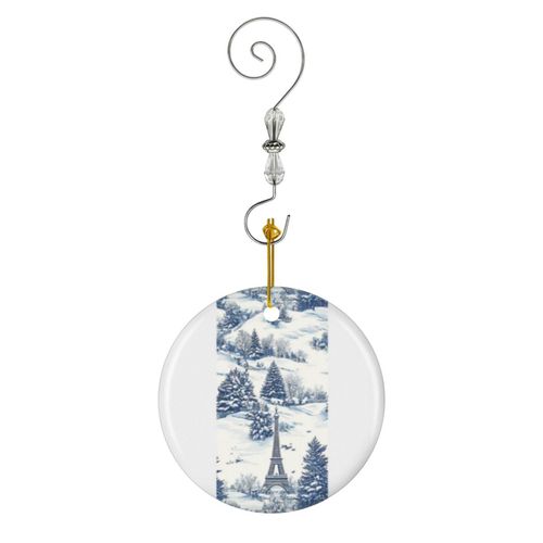 Ornements de Noël Noël bleu et blanc à Paris par NoarusRainbowLand - Conceptions festives de la Tour Eiffel en Céramique avec Crochet et Cristal Décorations Souvenirs Pendentif Décoratif...