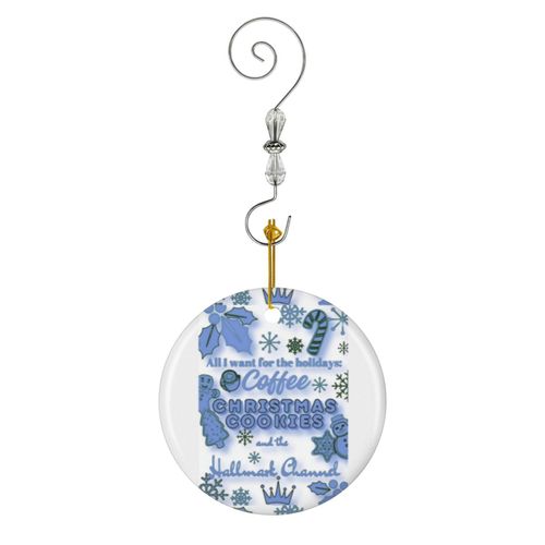 Ornements de Noël Bleu rustique - Café, biscuits de Noël et magie de Hallmark Channel en Céramique avec Crochet et Cristal Décorations Souvenirs Pendentif Décoratif pour Voiture