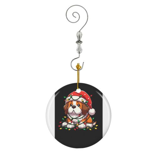 Ornements de Noël Lumières de Noël pour chien Saint-Bernard en Céramique avec Crochet et Cristal Décorations Souvenirs Pendentif Décoratif pour Voiture