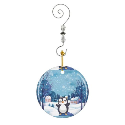 Ornements de Noël L'aventure glaciale du pingouin en Céramique avec Crochet et Cristal Décorations Souvenirs Pendentif Décoratif pour Voiture