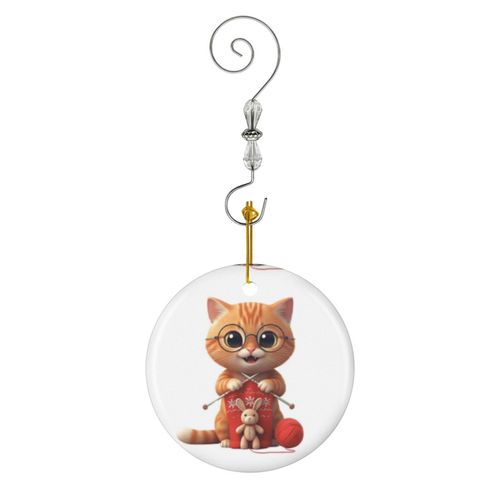 Ornements de Noël Chat tricoté, chat astucieux, parfaitement festif en Céramique avec Crochet et Cristal Décorations Souvenirs Pendentif Décoratif pour Voiture