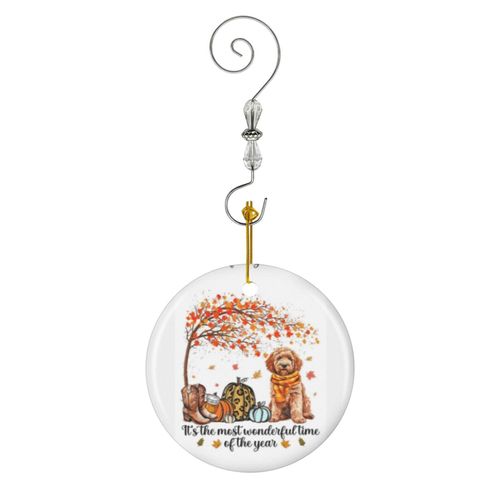 Ornements de Noël C'est le cadeau d'automne de citrouilles Goldendoodle le plus merveilleux pour les hommes en Céramique avec Crochet et Cristal Décorations Souvenirs Pendentif Décoratif...